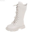 thumbnail image 1 of Dpytoraw Girls Lace Up Mid Calf Combat Boots Fashion Side Zipper Boot For Toddler Little Kid Big Kid Size White 11.5-12 Years, 1 of 5