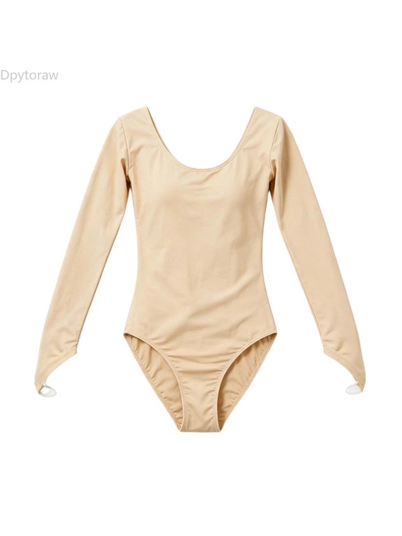 Girls Long Sleeve Dance Leotard Crotch Snap Base Layer Bodysuit, 4-14 Years