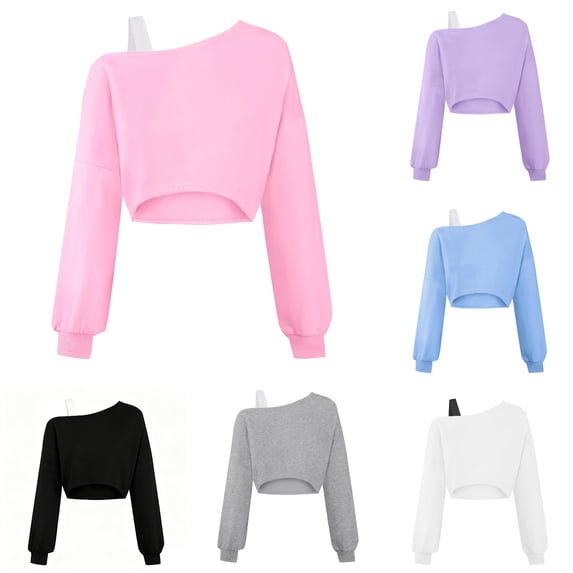 Dpytoraw Girls Off Shoulder Long Sleeve Crop Tops,Cute Casual Sweatshirts Size 9-10 Years