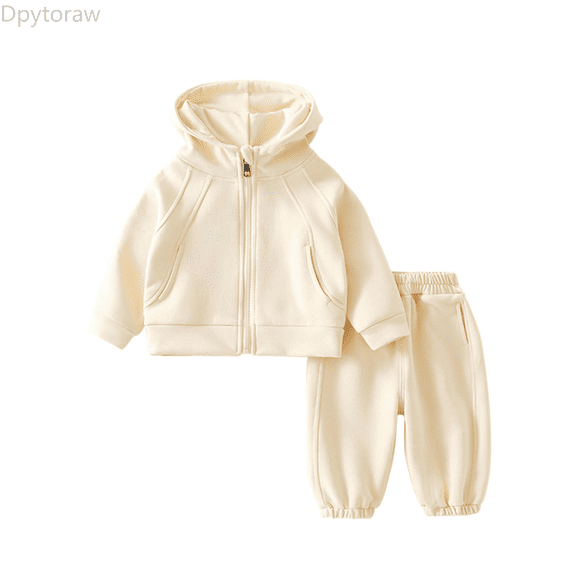 Dpytoraw Girls Outfits Set Cute Toddler Fall Hoodie And Pants Two Piece Outfit Long Sleeve Pullover Jogger Set Comfortable Casual Playwear Back to school outfits 2026 Size Beige 1-2 Years