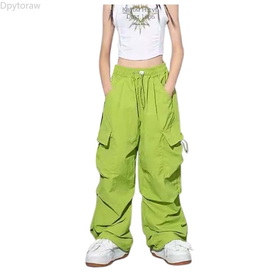 Dpytoraw Girls Pants Kids Wide Leg Cargo Pants Y2K Street Trousers with Pockets Size 110-S