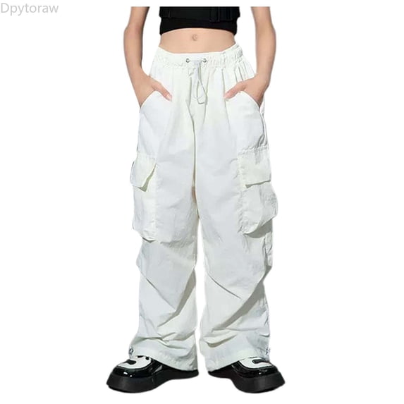 Dpytoraw Girls Pants Kids Wide Leg Cargo Pants Y2K Street Trousers with Pockets Size 130-L