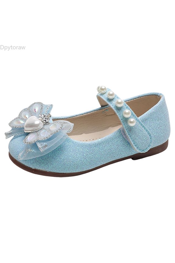 Girls Sandals Fashion New Pattern Pearl Decoration Cute Flat Bottom Lightweight And Comfortable Hook Loop Princess Shoes Girls Closed Toe Flat Sandals Size US:7