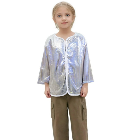 Dpytoraw Girls Shiny Sequin Jacket Long Sleeve Lightweight Jackets Coat Club Party Tops Toddler Boys Dinosaur Graphic Tees Under $10 Size 6-7 Years