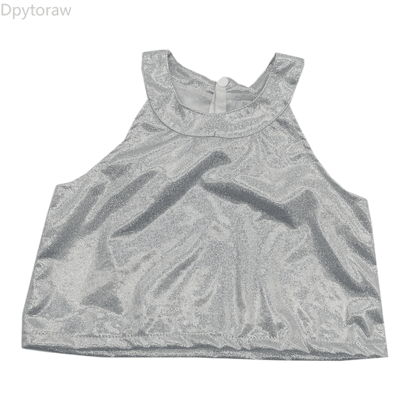 Dpytoraw Girls Shiny Short Sleeve Crop Top For Dance Performance Party Wear Glitter Stage Costume Tee With Round Neck Comfort Fit Youth Apparel Fashion Outfit Summer Girl Tops Size White 6-7 Years