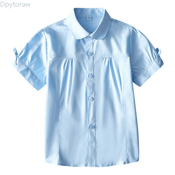 Dpytoraw Girls Short Sleeve White Shirt Summer School Top For Kids Toddler Big Girl Performance Outfit Casual Blouse Summer Girl Tops Size Blue 150/63