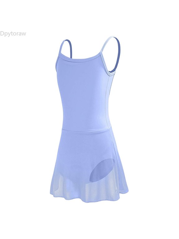 Girls Sleeveless Ballet Tutu Dress Summer Dance Romper with Ruffle Skirt, 1-14 Years