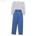 thumbnail image 1 of Dpytoraw Girls' Solid Color Casual Long Sleeved Crew Neck Top With Blue Wide Leg Pant Suit Back to school outfits 2026 Size Blue 5-6 Years, 1 of 5