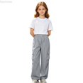 thumbnail image 1 of Dpytoraw Girls Solid Utility Cargo Pants Drawstring Elastic Waist Lightweight Trousers Gray Size 9-10 Years, 1 of 2