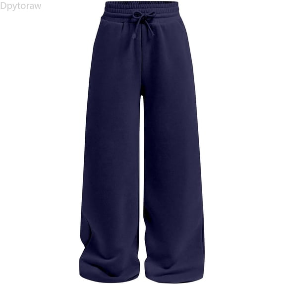 Dpytoraw Girls Straight Leg Sweatpants Elastic Waistband Drawstring Pants for Play Everyday Blue Size 7-8 Years