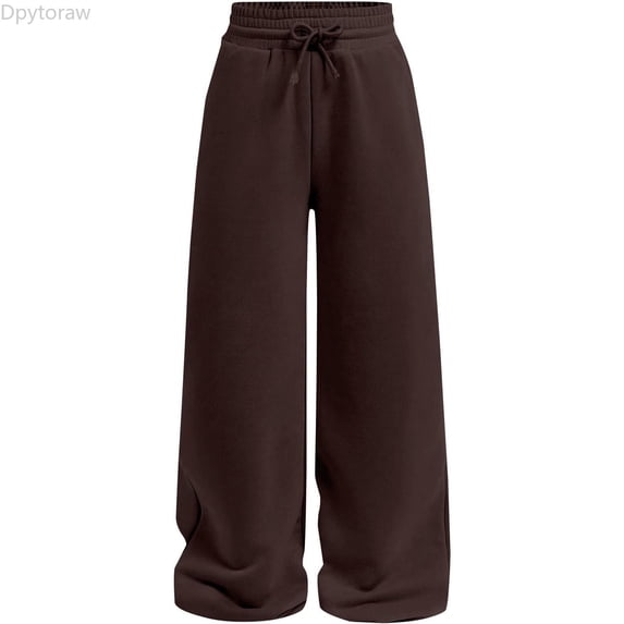 Dpytoraw Girls Straight Leg Sweatpants Elastic Waistband Drawstring Pants for Play Everyday Brown Size 11-12 Years