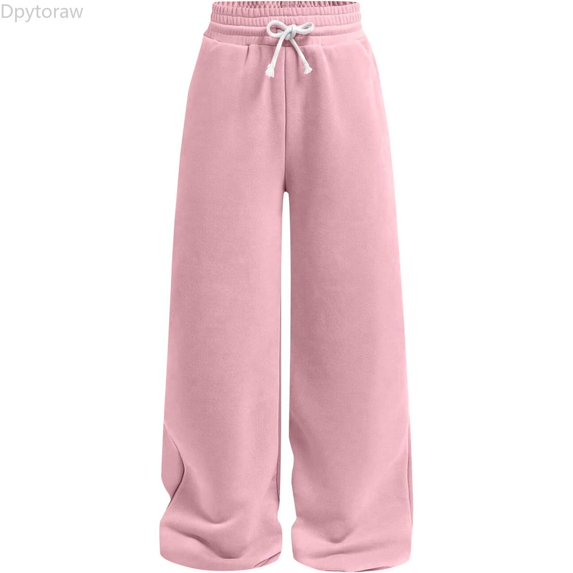 Dpytoraw Girls Straight Leg Sweatpants Elastic Waistband Drawstring Pants for Play Everyday Pink Size 11-12 Years