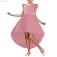 thumbnail image 1 of Dpytoraw Girls Summer Flapper Sleeve High And Low Formal Dress Fly Skirt Swing Dress Girls Party Dresses Size 5-6 Years, 1 of 3