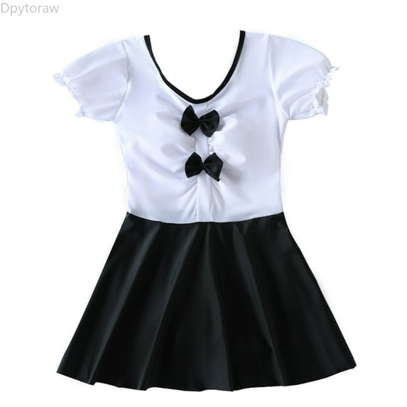 Dpytoraw Girls Swimsuit 1 Piece Puff Sleeves Dress Swimwear Bathing Suit 7 To 18 Years Size Black 7-9 Years