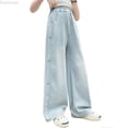 thumbnail image 1 of Dpytoraw Girls Tencel Jeans, Wide Leg Loose Fit Summer Korean Pants Blue Size 5-6 Years, 1 of 6