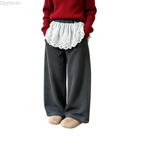 Dpytoraw Girls Two Piece Pants Set Wide Leg Long Trousers with Top for Spring Gray Size 4-5 Years