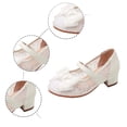 thumbnail image 1 of Dpytoraw Girls White Lace Bow Low Heel Mary Jane Shoes,Little/Big Kids Flower Girl Dress Shoes for Weddings Sizes 12, 1 of 5