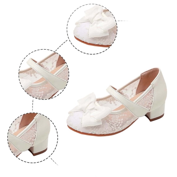 Dpytoraw Girls White Lace Bow Low Heel Mary Jane Shoes,Little/Big Kids Flower Girl Dress Shoes for Weddings Sizes 12