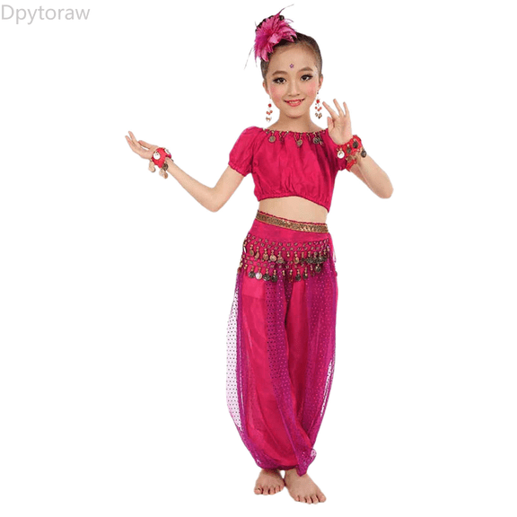 Dpytoraw Handmade Children Girl Belly Dance Kids Belly Dancing Dance Cloth Sequined Dance Outfits Size Pink 4-5 Years