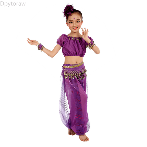 Dpytoraw Handmade Children Girl Belly Dance Kids Belly Dancing Dance Cloth Sequined Dance Outfits Size Purple 8-9 Years