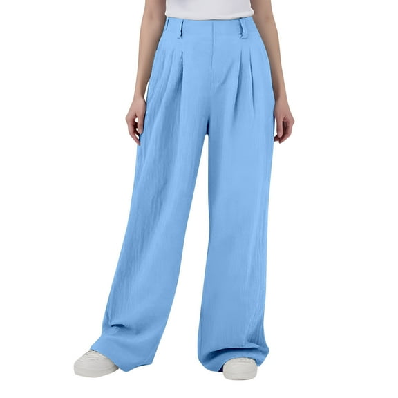 Dpytoraw High Waist Casual Pants European And Solid Color Corduroy Spliced Slit Hem Trousers For Women Stretch Twill Straight Leg Casual Pants Blue XL