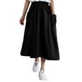 thumbnail image 1 of Dpytoraw High Waist A Line Midi Skirt Color Block Design Elegant Flared Hem Perfect For Casual And Formal Occasions Stretchy Denim Skirt with Pockets Black, 1 of 5