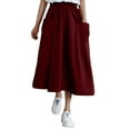 thumbnail image 1 of Dpytoraw High Waist A Line Midi Skirt Color Block Design Elegant Flared Hem Perfect For Casual And Formal Occasions Stretchy Denim Skirt with Pockets Red, 1 of 5