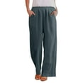 thumbnail image 1 of Dpytoraw High Waist Women’s Loose Fit Linen Wide Leg Pants Summer Lightweight Straight Casual Trousers Moisture Wicking Casual Pants Women Blue L, 1 of 5