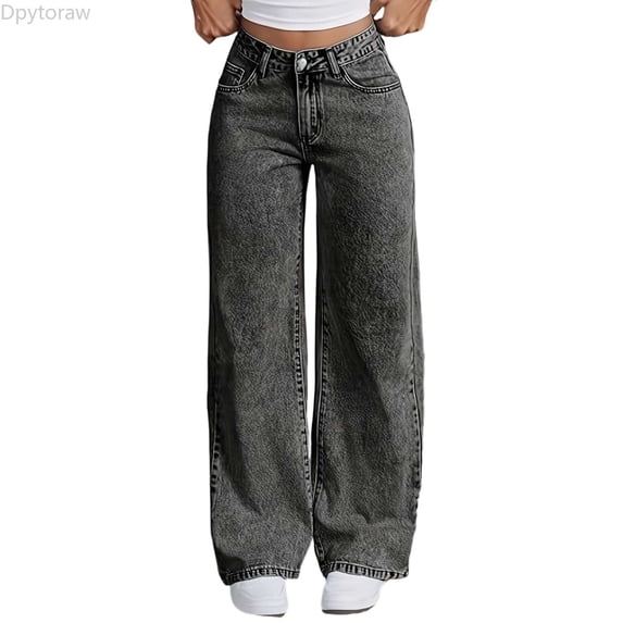 Dpytoraw High Waisted Flared Denim Pants for Teen Girls, Embroidered Back Pockets Snowflake Wash Distressed Wide Leg Comfortable Stretch Jeans Casual Fashion Trousers Gray Size 13-14 Years