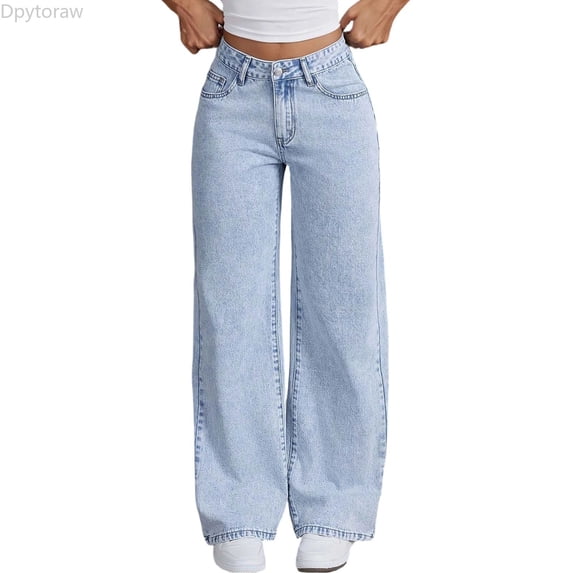 Dpytoraw High Waisted Flared Denim Pants for Teen Girls, Embroidered Back Pockets Snowflake Wash Distressed Wide Leg Comfortable Stretch Jeans Casual Fashion Trousers Blue Size 11-12 Years