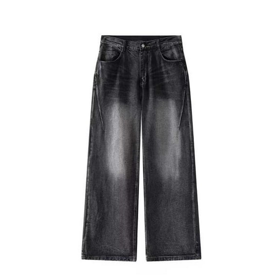Dpytoraw Hop High Street Jeans Men's Spring And Summer Trendy Retro Hop Pants Loose Wide Leg Slightly Flared Floor Pants Black
