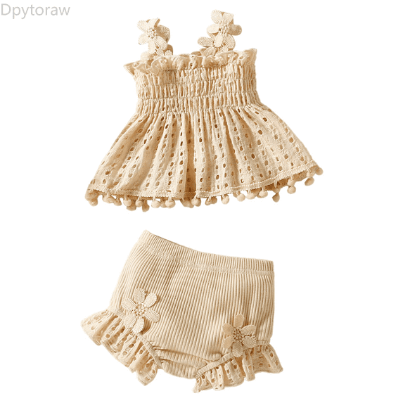 Dpytoraw Infant Girls Sleeveless Bowknot Lace Ruffles Tops Shorts Romper Bodysuit Outfits Spring floral girls matching sets Size Yellow 18-24 Months