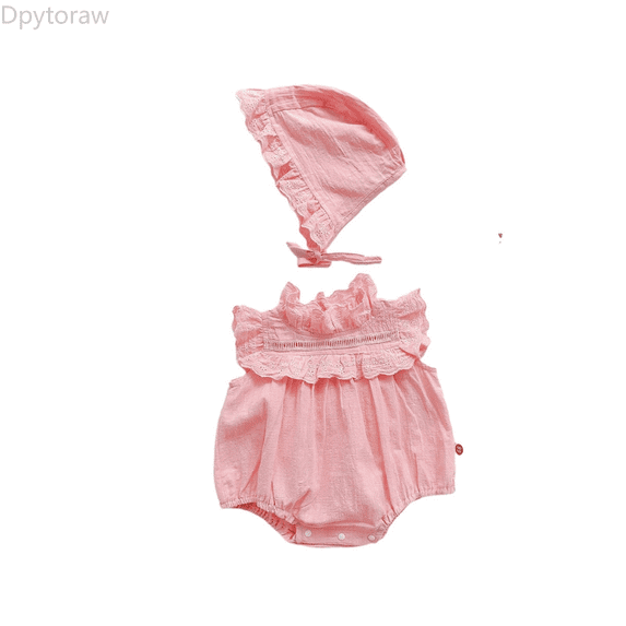 Dpytoraw Infant Newborn Baby Girls Short Ruffled Sleeve Solid Romper With Hat Outfit Set Clothes 2PCS Girls summer shorts and tee sets Size Pink 9-12 Months