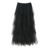 Dpytoraw Irregular Mesh Half Length Skirt Women's Spring And Summer Multilayer Cake Skirt Poached Long Skirt High Waist Bodycon Skirt Black