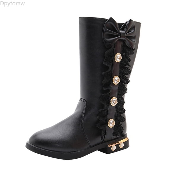 Dpytoraw Kids Baby Girls Princess Shoes Fashion Bowkont Lace Knee Boots Infant Athletic Shoes Size 11