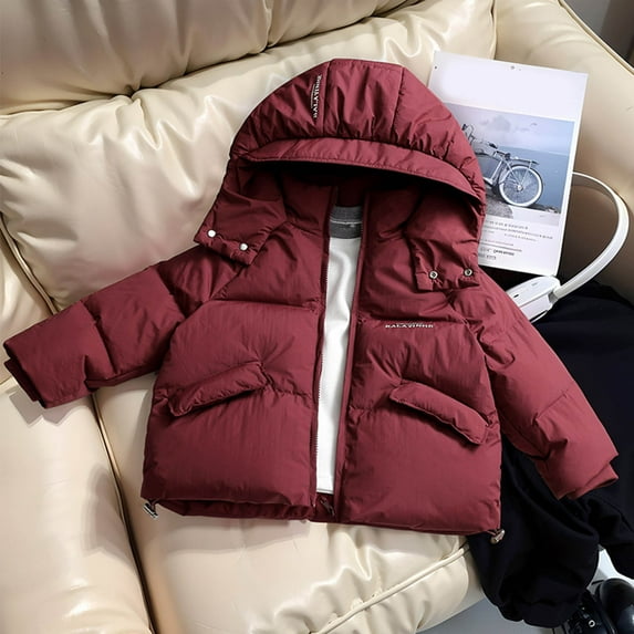 Dpytoraw Kids Boys Girls Autumn Winter Solid Color Rounded Neck With Hat Coat Warm And Windproof Down Jacket Size 3-4 Years