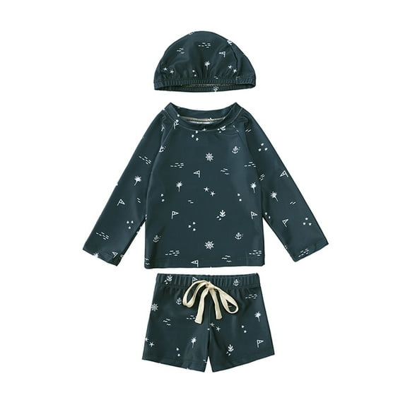 Dpytoraw Kids Boys Three Piece Swimsuit Rash Guard Boys' Swimwear Floral Swimming Suits Bathing Suit For Toddler Boys Swim Trunk With Swimming Cap Boys Rash Guard Swimsuits Size 2-3 Years
