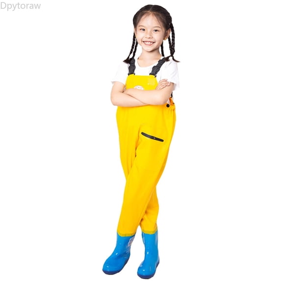 Dpytoraw Kids Chest Waders, Waterproof Fishing Tapered Full Length for Toddlers Yellow Size 14-15 Years