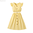 thumbnail image 1 of Dpytoraw Kids Girl's 2 Piece Outfit Buttoned Striped Ruffle Tank Top And Elastic Waist Skirt Set‌ Girls summer shorts and tee sets Size Yellow 8-9 Years, 1 of 5