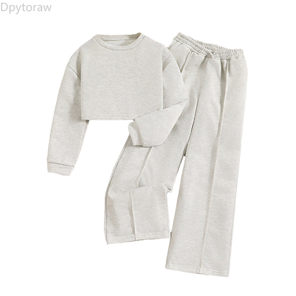 Dpytoraw Kids Girls Autumn Winter Solid Color Causal Sweatshirt Tops And Trousers 2PC Outfits Children's Suit Back to school outfits 2026 Size White 7-8 Years