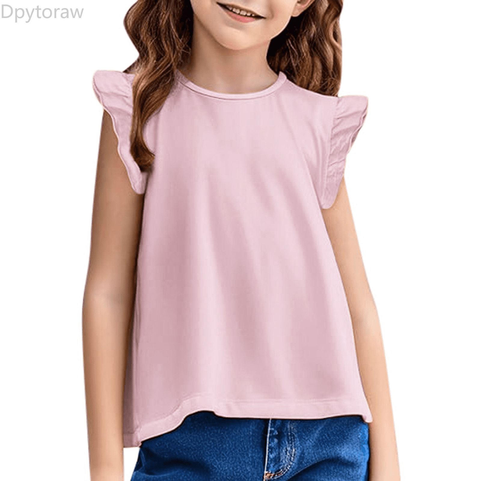 Dpytoraw Kids Girls Basic Ruffle Sleeve Cute T Shirt Tunic Tank Tops ...