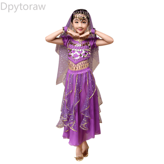 Dpytoraw Kids' Girls Belly Dance Outfit India Dance Clothes Top+Skirt Back to school outfits 2026 Size Purple M