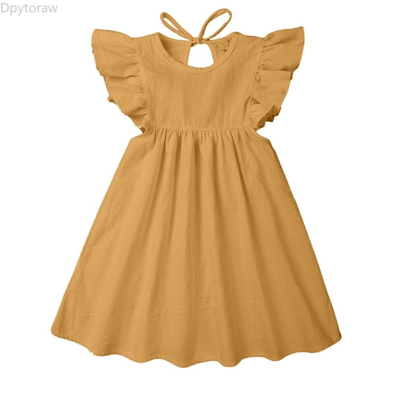 Dpytoraw Kids Girls Toddler Soild Fly Sleeves Lace Infant Princess Girls Dress Cloths Girls Floral Dresses Size 2-3 Years