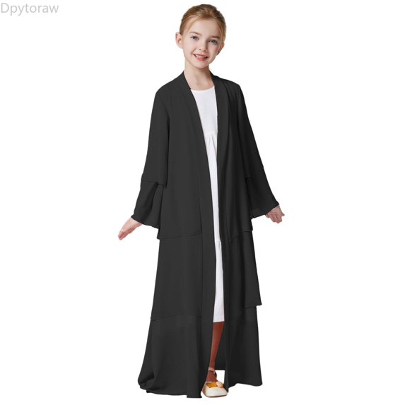 Dpytoraw Kids Muslim Chiffon Abaya For Girls Open Front Cardigan Dress Robe Girls Dresses Size 5-6 Years