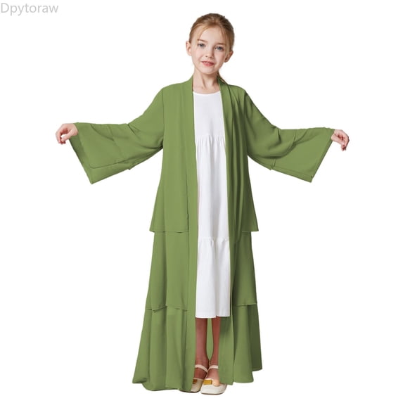 Dpytoraw Kids Muslim Chiffon Abaya For Girls Open Front Cardigan Dress Robe Girls Dresses Size 7-8 Years