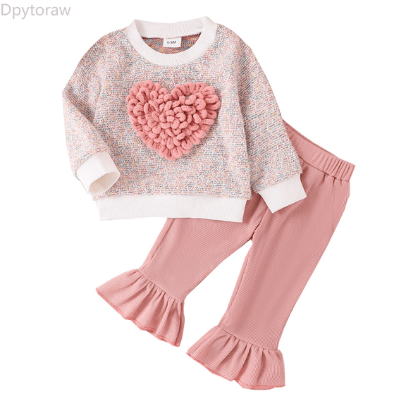 Dpytoraw Kids Toddler Baby Girls Spring Autumn Print Knitted Long Sleeved Floral Tape Tops Bottom Outfits Clothes Back to school outfits 2026 Size Pink 9-12 Months