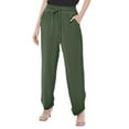 thumbnail image 1 of Dpytoraw Ladies Summer Elastic High Waist Solid Color Linen Wide Leg Loose Pants Stretch Casual Pants Women Green XXL, 1 of 4