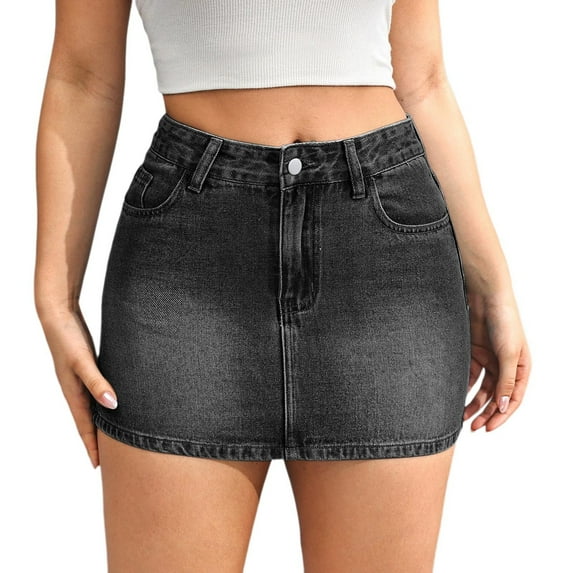 Dpytoraw Ladies Vintage Do Old Everything With Street Denim Skirt Lightweight Linen Blend A-Line Skirt Black