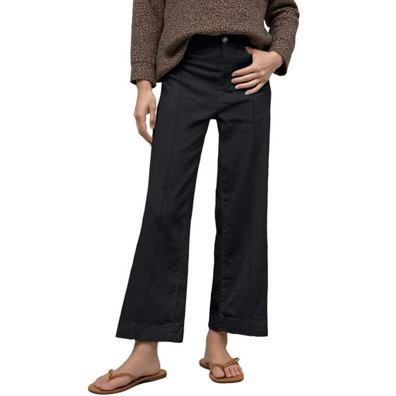 Dpytoraw Linen Pants Women High Waisted Flare Wide Leg Capri Work Pants Business Casual Ankle Pants With Pockets Lightweight Casual Pants Women Black M