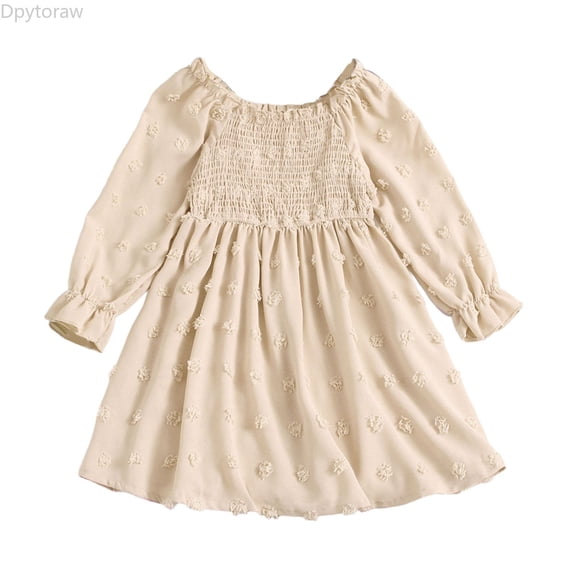 Dpytoraw Long Sleeve Square Neck Ruffle Tiered Smocked Dress With Floral Print And Embroidered Lettering For Girls Elegant Casual Party Wear Girls Party Dresses Long Sleeve,Yellow Size 8-9 Years